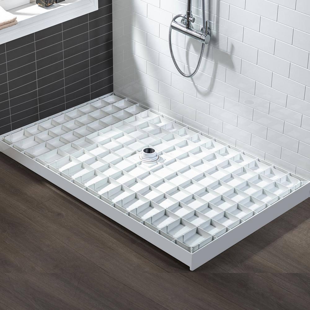 60" x 36" Solid Surface Single Threshold Shower Pan Base with Drain Assembly & Drain Cover Included, Non-Slip