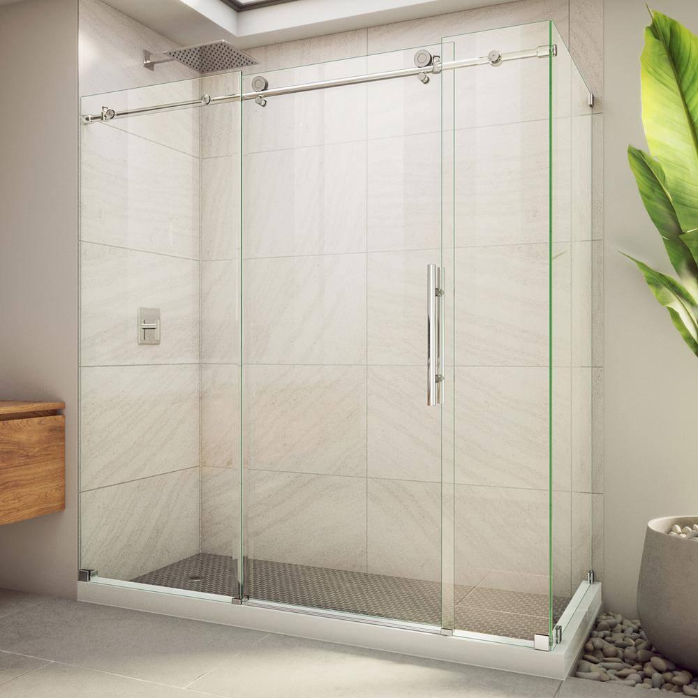 72.38" W x 34.5" D x 76" H Frameless Rectangle Sliding Shower Enclosure
