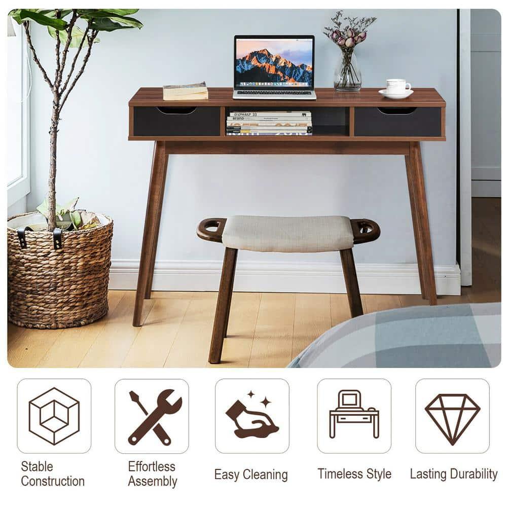 Costway Computer Desk Writing Table w/ Drawers Laptop PC Workstation Home Walnut