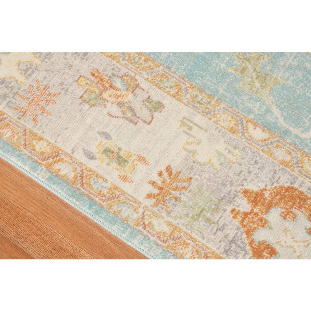 AMER Rugs Bohemian Gretna Collection, Indoor/Outdoor Aqua 9x12 Area Rug, Rugs for Living Room, Bedroom, Dining Room, Kitchen - Aqua/Beige