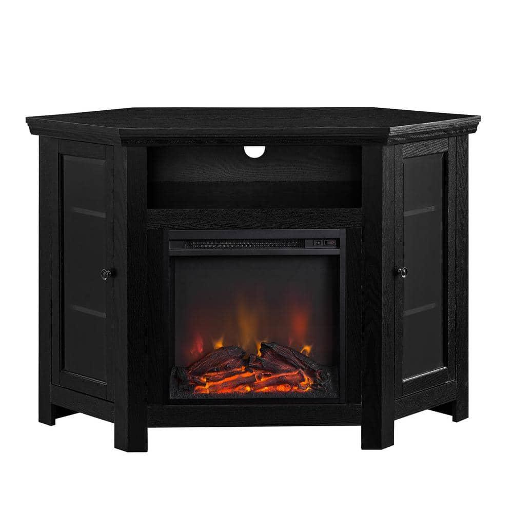 Walker Edison Black Corner Fireplace TV Stand for TVs Up to 50"
