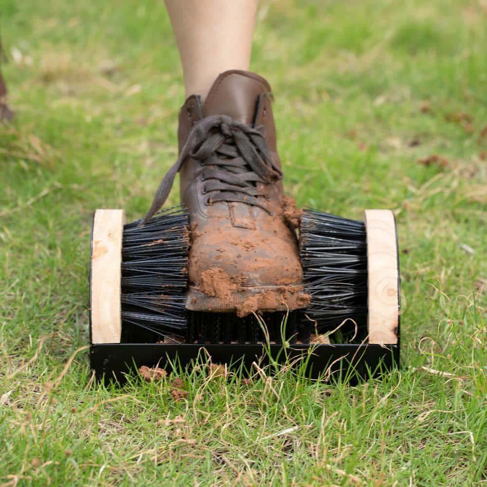Gardenised Heavy-Duty Metal & Wooden Base Shoe Cleaner & Boot Scraper, Portable or Floor-Mounted Scrubbing Brush, Removes Mud, Snow and Sand, Wooden