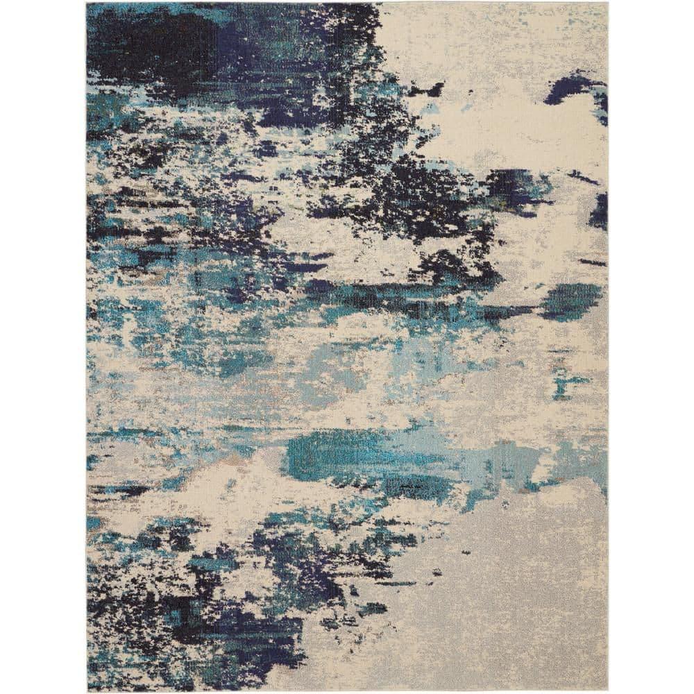 Nourison Celestial CES02 Ivory/Teal Blue Area Rug 7'10" x 10'6"