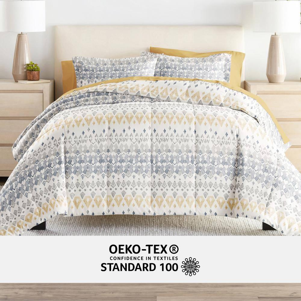 California King Gray and Yellow Microfiber Bed in a Bag Set