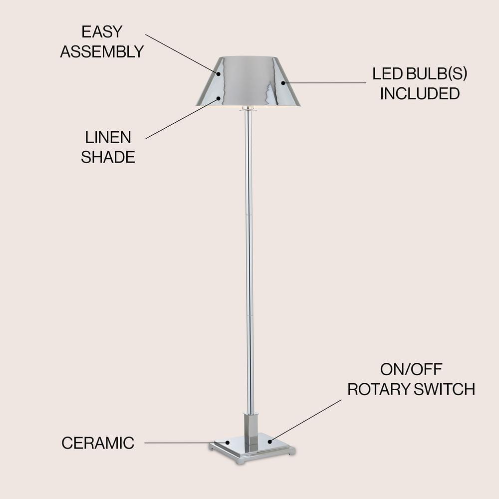 JONATHAN Y JYL6005A Roxy 60" Metal LED Floor Lamp, Contemporary, Modern, Transitional for living room, dinning room, bedroom, office Bulb Included, Chrome
