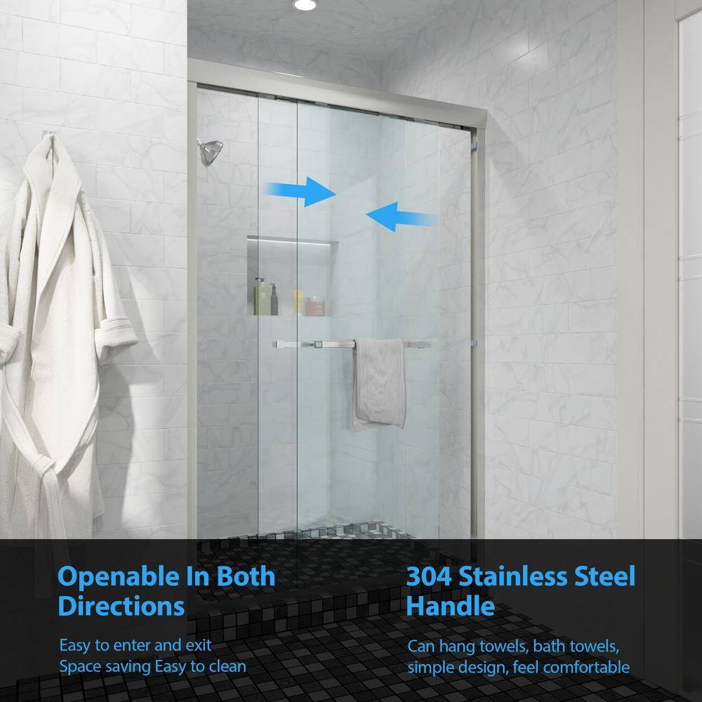 COUOKO 48" W X 76"H Semi-Frameless Shower Door Bypass Sliding Shower Enclosure, Brushed Nickel RD-CUK6A22-48SS