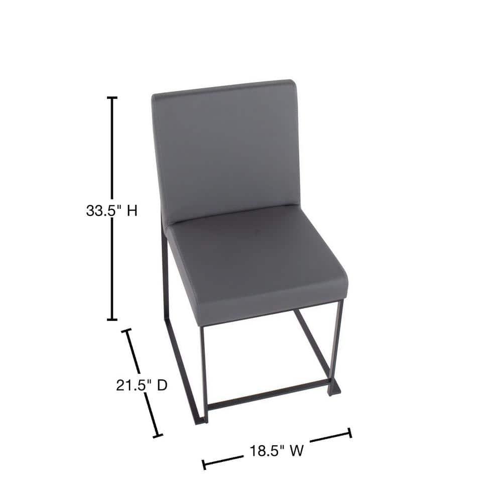 Set of 2 High Back Fuji Dining Chairs Leather/Steel Black/Gray - LumiSource: Upholstered, Modern, Armless