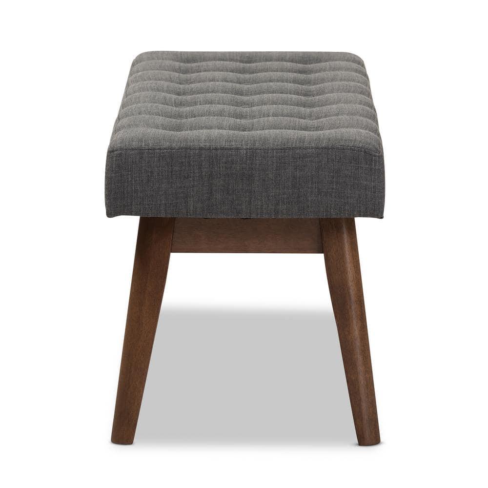 Baxton Studio Elia Mid Century Modern Walnut Wood Fabric Button Tufted Bench Dark Gray: Rubberwood Frame, Polyester Upholstery, 400lb Capacity