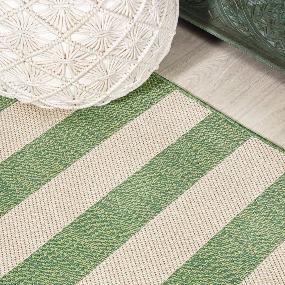4' x 6' Negril Two-Tone Wide Stripe Indoor/Outdoor Area Rug, Green/Cream - JONATHAN Y