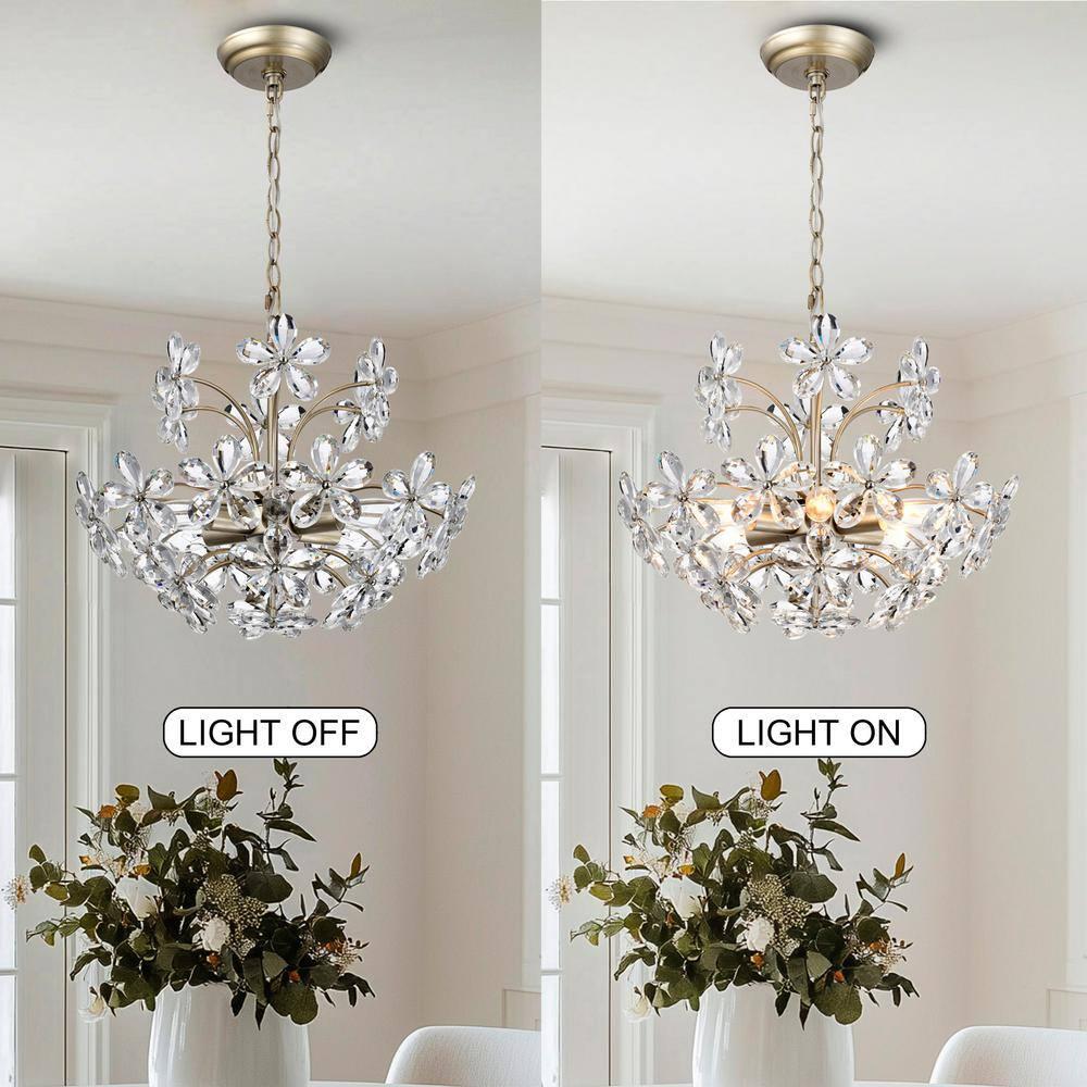 The Lighting Shop Rosa 6-Light Brushed Silver-ish Champagne Electric Flower Crystal Chandelier