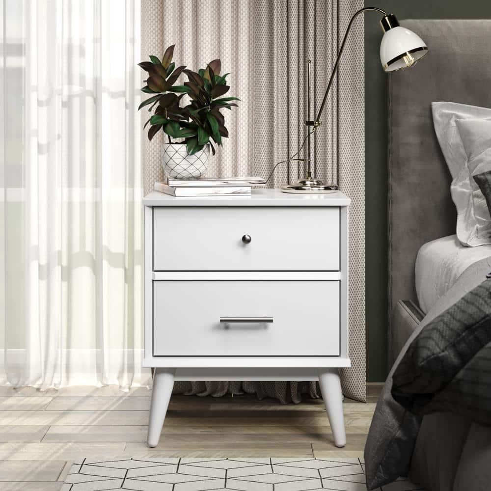 George Oliver Preston 26"H Modern 2-Drawer Nightstand with USB Ports and Flared Legs