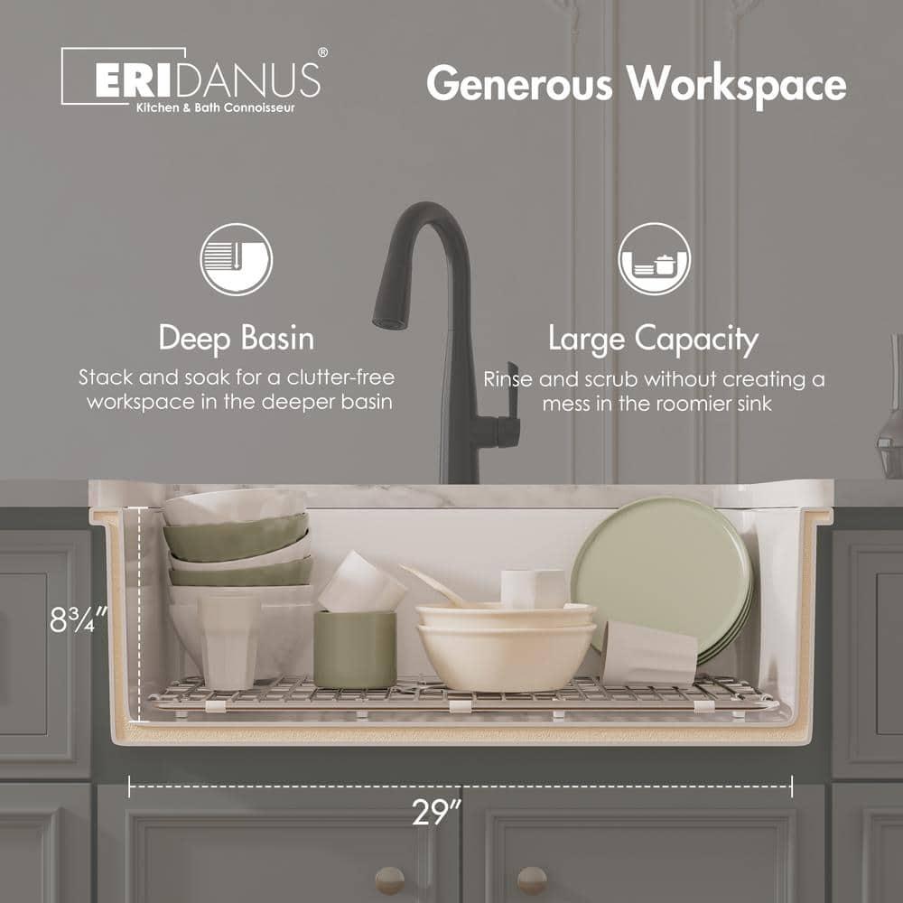 Oslo White Single Bowl Fireclay Undermount Kitchen Sink with Basket Strainer and Bottom Grid