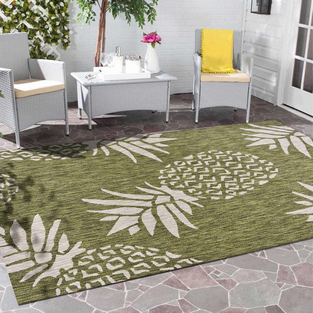 5â€™ x 7â€™ Green Pineapple Indoor Outdoor Area Rug