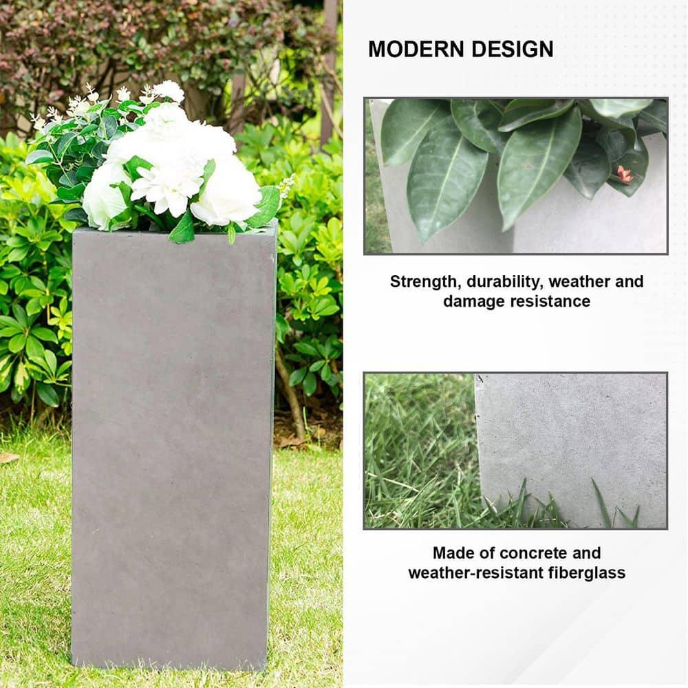 Rosemead Home & Garden, Inc. 14" Wide Kante Lightweight Durable Modern Tall Square Outdoor Decorative Planter Weathered Concrete Gray