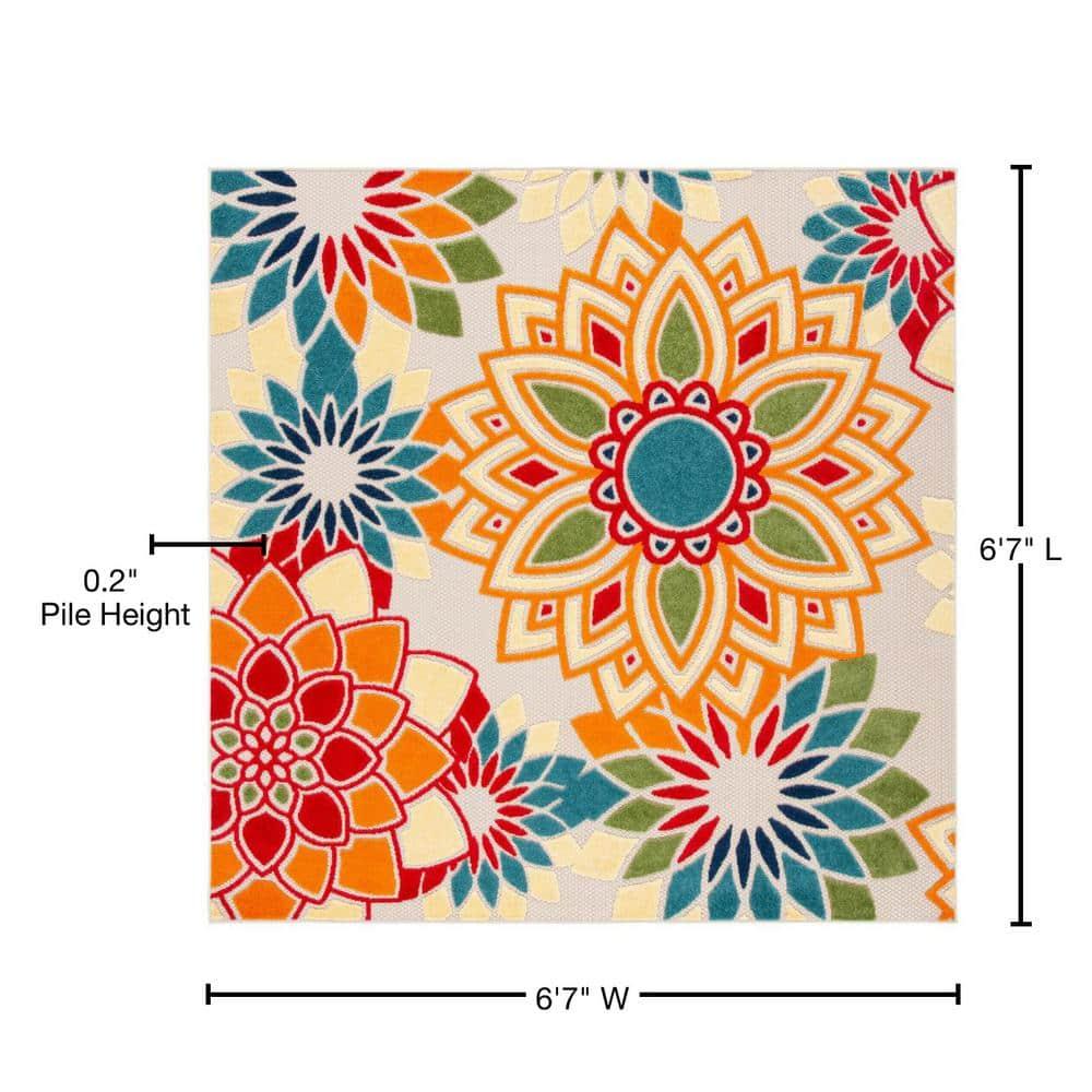 Cabana CBN328 Power Loomed UV Resistant Indoor/Outdoor Area Rug - Ivory/Orange - 6'7"x6'7" - Safavieh