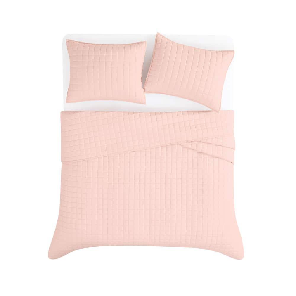 Brooklyn Loom 3pc King Flax Linen Quilt Set Blush