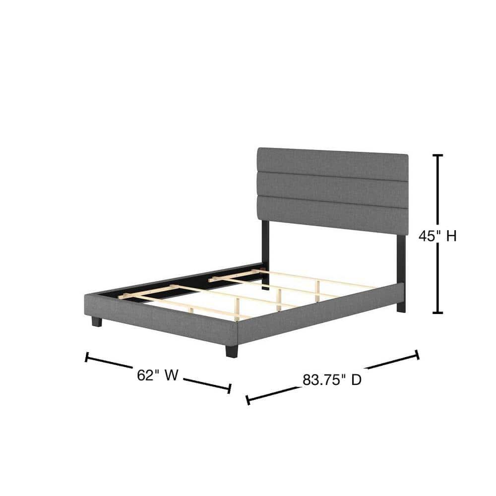 Boyd Sleep Ravenna Upholstered Linen Tri-Panel Channel Adjustable Height Headboard Platform Bed Frame
