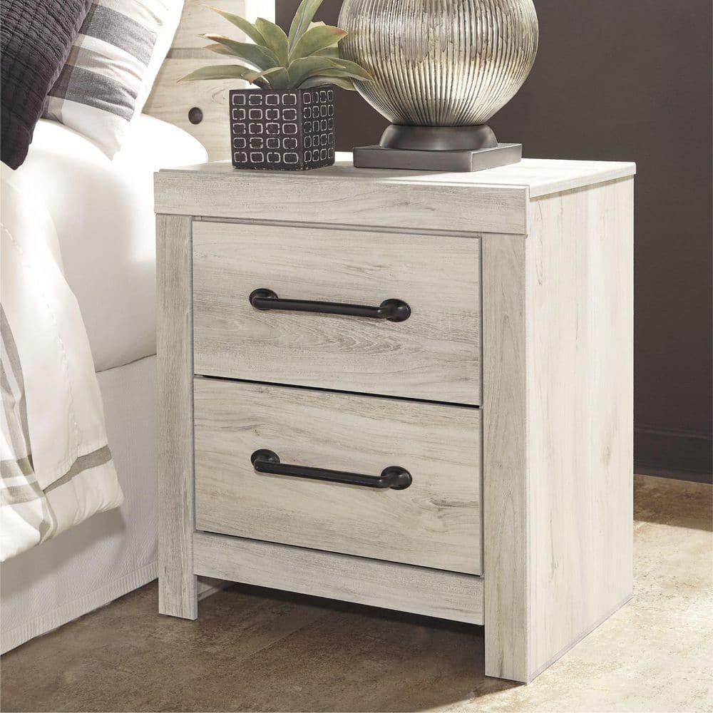 Cambeck Nightstand White - Signature Design by Ashley: Industrial Style Bedside Table with USB Ports & Storage