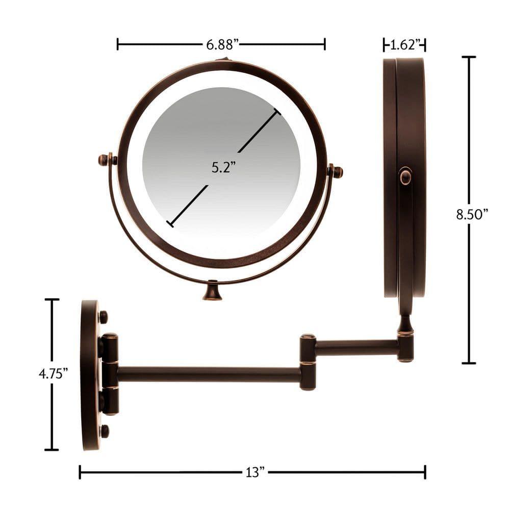 Ovente OVENTE 7" Lighted Wall Mount Makeup Mirror with 1X/10X Magnification, Cordless Double Sided Magnifying Round Vanity Mirror, 360° Swivel Design, Extendable and Folding Arm, Antique Bronze MFW70ABZ1X10X