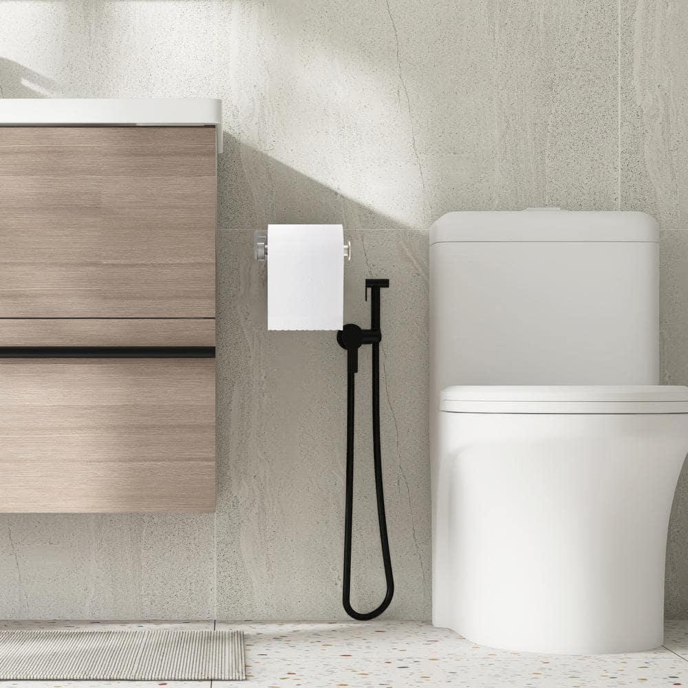 Self-Adhesive, Stainless Steel, Single Post Wall Mounted Toilet Paper Roll Holder, Stand no Drilling, in Matte Black