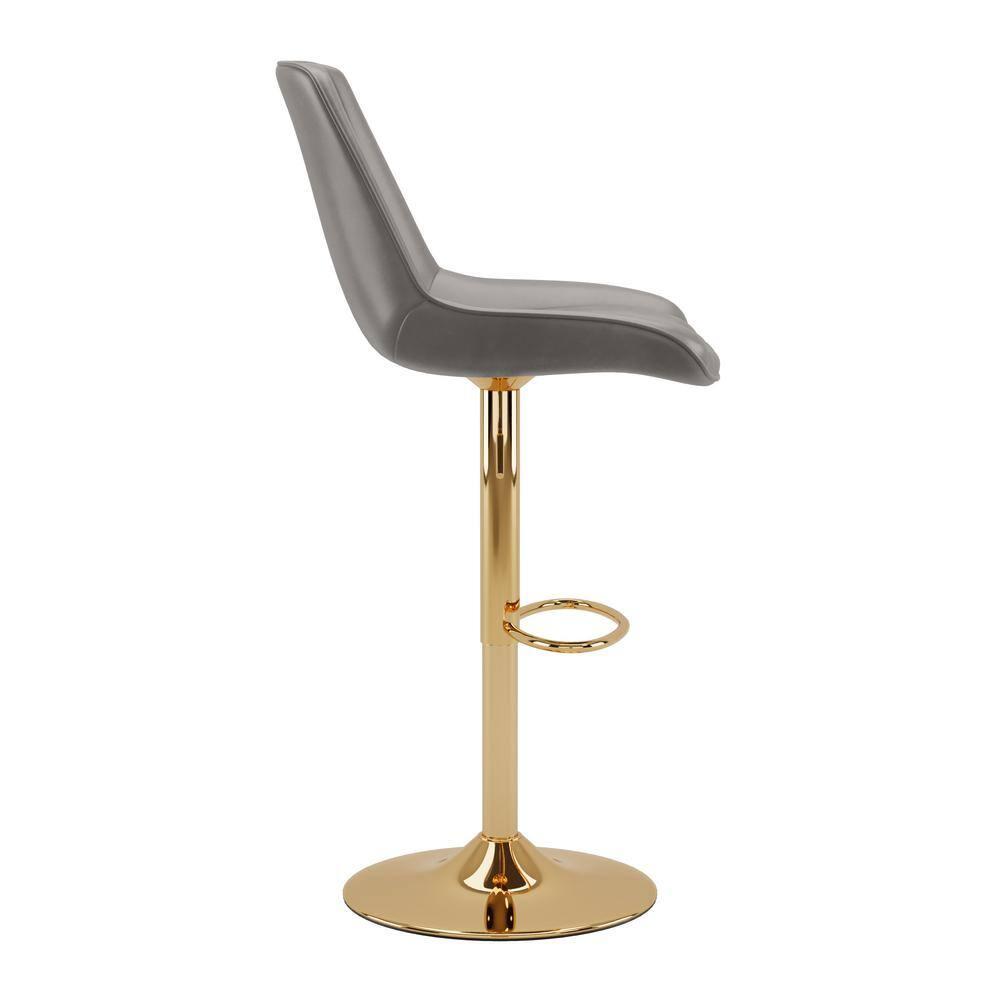 Set of 2 Arwen Adjustable Swivel Barstools with Gold Base Gray - CorLiving: Upholstered High Back, Metal Footrest