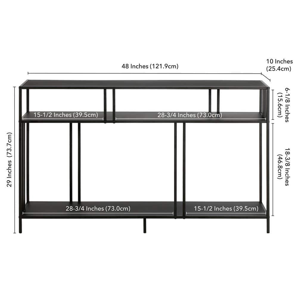 Evelyn&Zoe Cortland 48" Wide Rectangular Console Table with Metal Shelves, Blackened Bronze