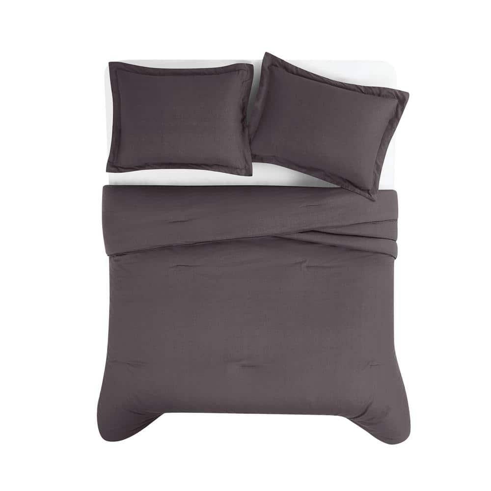 Brooklyn Loom 3pc King Flax Linen Comforter Set Charcoal
