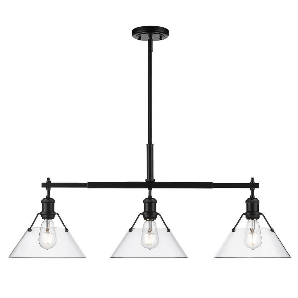Golden Lighting Orwell 3-Light Linear Pendant in Matte Black with Clear Glass