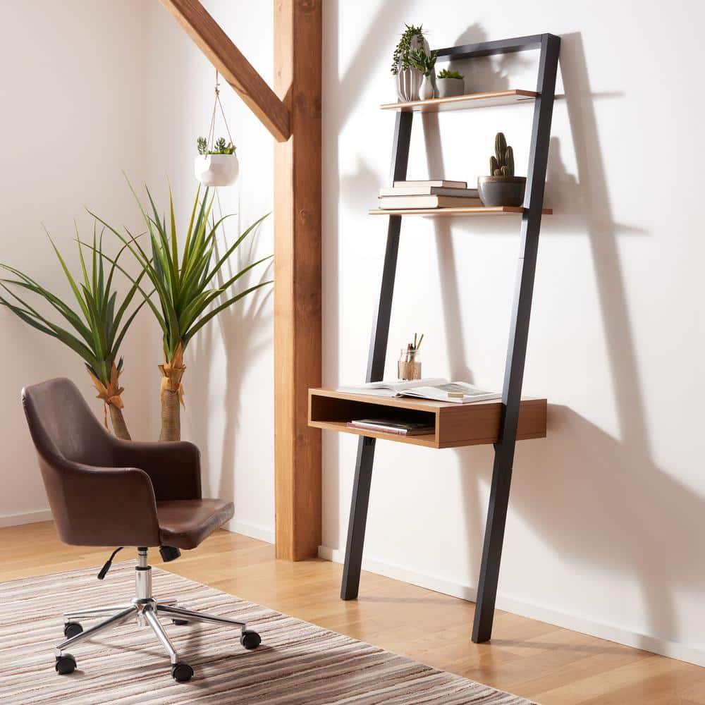 Kamy 2 Shelf Leaning Desk - Natural / Charcoal - Safavieh