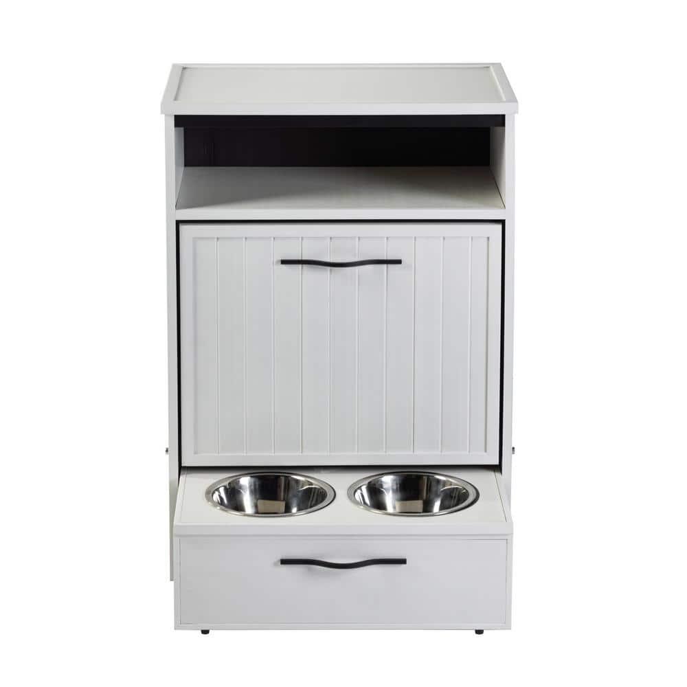 New Age Pet® ECOFLEX® Dog Food Pantry with Double Stainless Steel Bowls - Durable Composite, Includes 2x 32oz Bowls, Storage for 25 lbs of Dog Food, Easy Assembly, Moisture Resistant