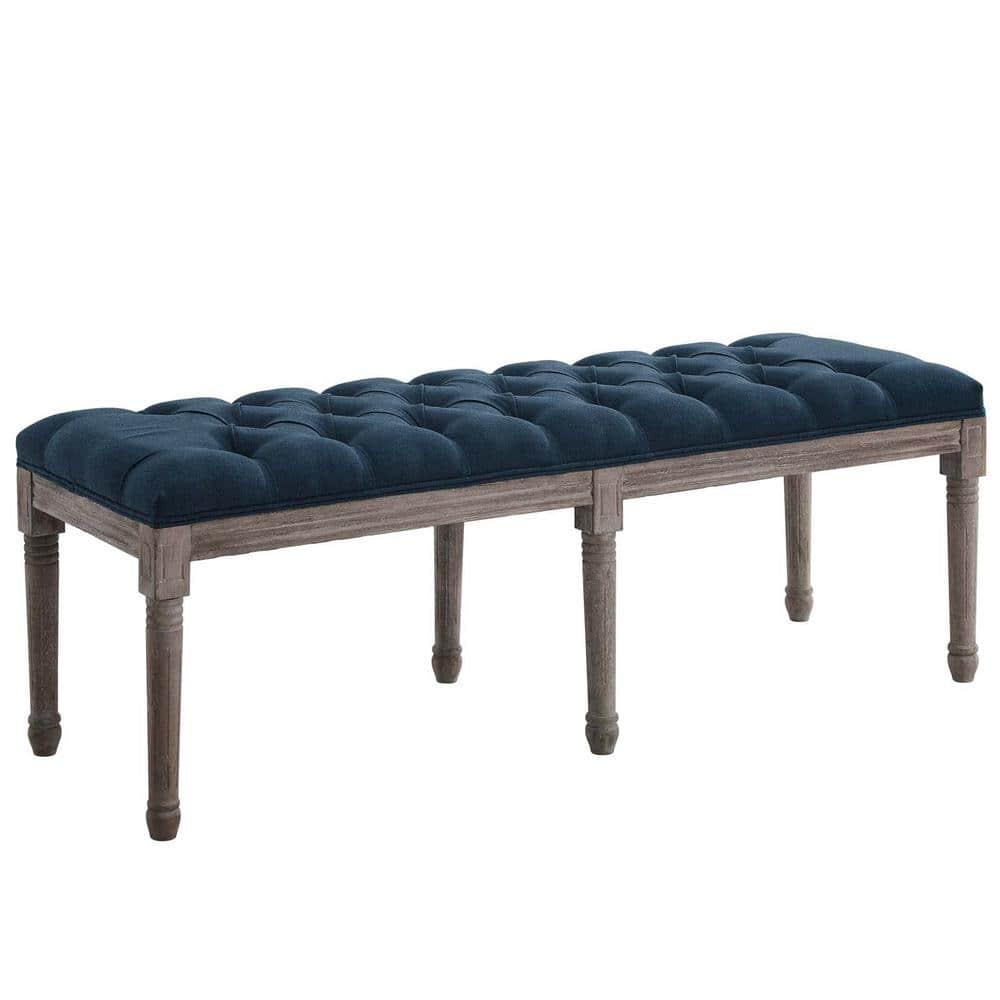 Province French Vintage Upholstered Fabric BenchNavy