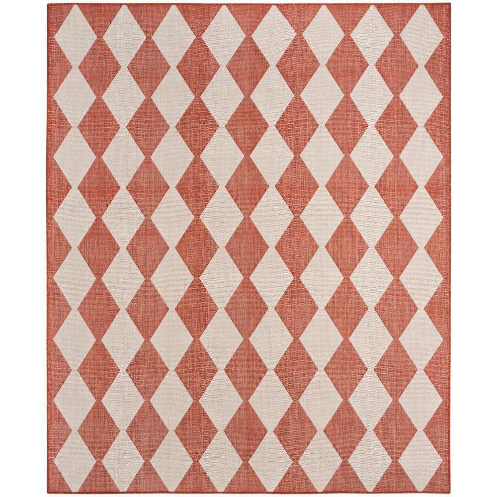 Nourison Positano Retro Diamond Flatweave Indoor Outdoor Low Pile Area Rug Terracotta 7' x 10'