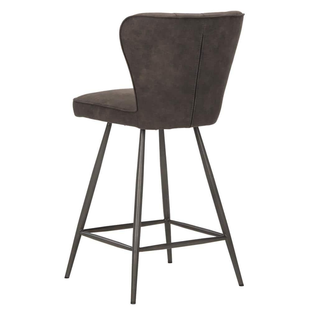 Ashby 26"H Mid-Century Modern Leather Tufted Swivel Counter Stool (Set of 2) - FOX1702 - Grey - Safavieh Couture