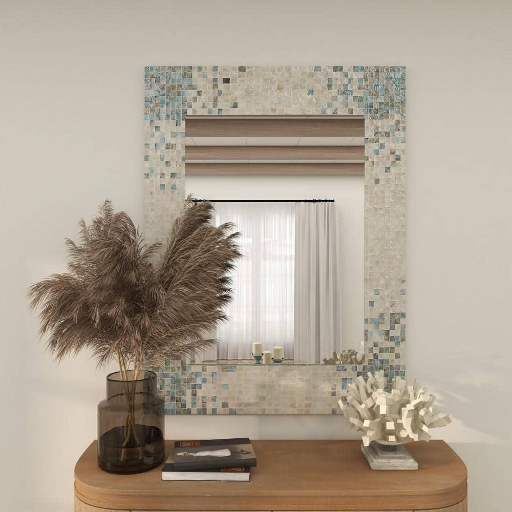 36" x 48" Mother of Pearl Handmade Mosaic Wall Mirror: Olivia & May, Coastal Style Decor