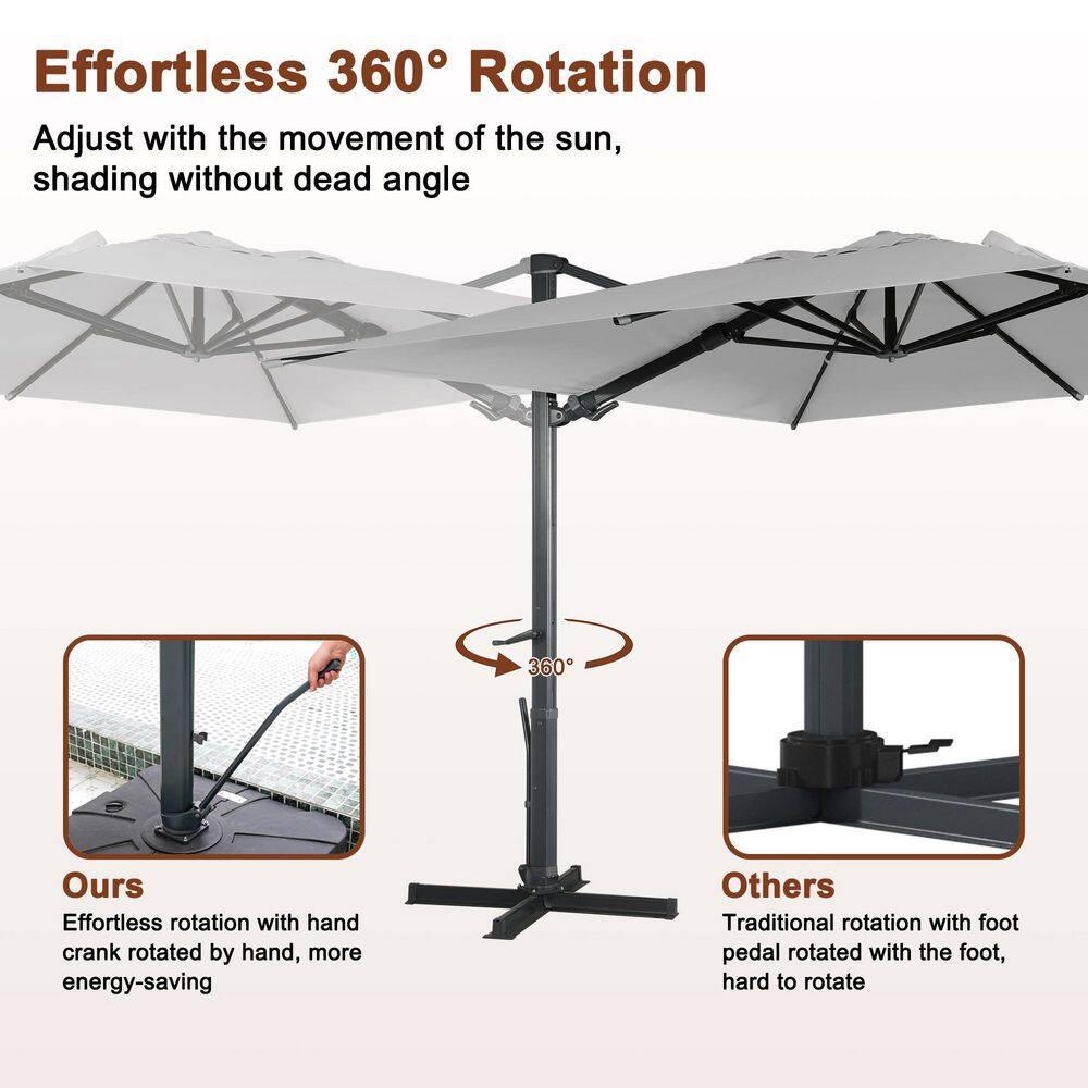 10ft Square Solar LED Cantilever Patio Umbrella with Bluetooth Light for Outdoor Shade Grey with base B