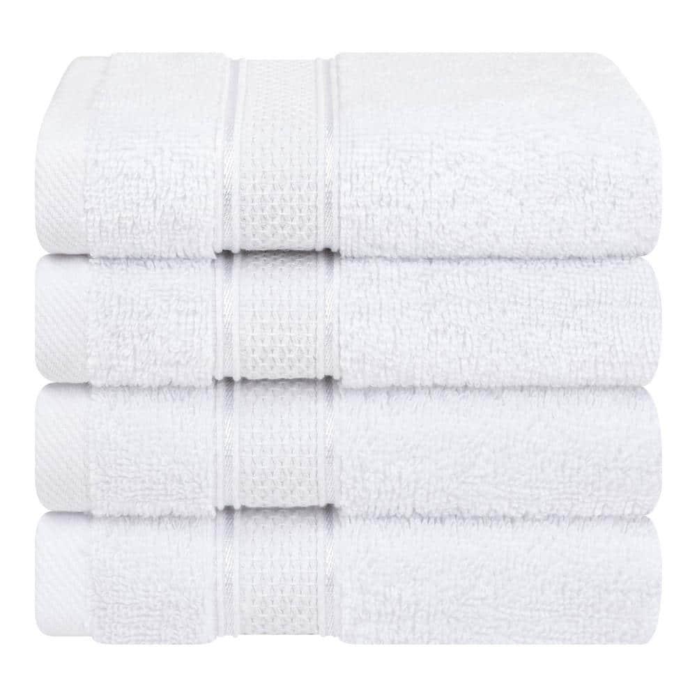 American Soft Linen Salem 4 Pack Washcloth Set, 100% Cotton Washcloth Hand Face Towels for Bathroom and Kitchen, White