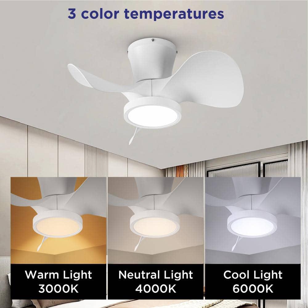 22-inch White Ceiling Fan with Lights - Small Low Profile Fan - Remote Control - 6-Speed Quiet Reversible Motor - 3 Color Temperature Dimming - Modern Smart Design - Bedroom Flush Mount Indoor Ceiling