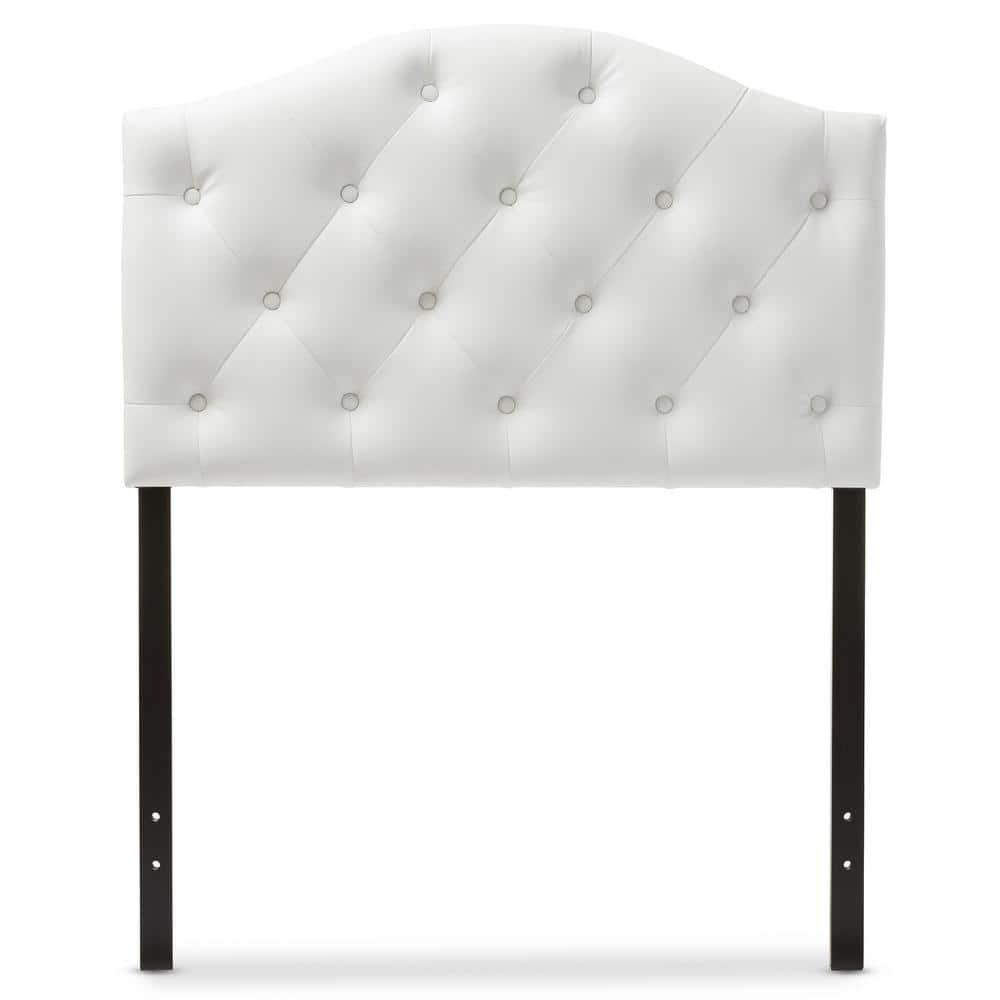Full Myra Modern And Contemporary Faux Leather Upholstered Button-Tufted Scalloped Headboard White - Baxton Studio: Elegant Design, Wood Frame Mounted