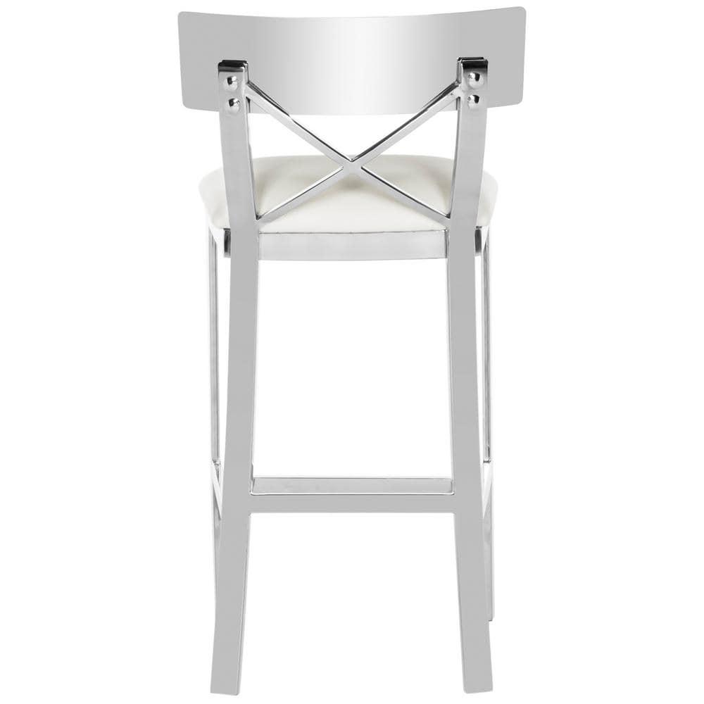 Zoey 35"H Stainless Steel Cross Back Counter Stool - FOX2035 - White - Safavieh Couture