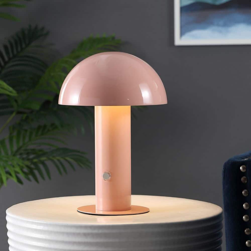 JONATHAN Y JYL7115F Boletus 10.75" Contemporary Bohemian Rechargeable/Cordless Iron Integrated Portable LED Mushroom Table Lamp, Modern, Coastal for living room, dinning room, bedroom, Pink
