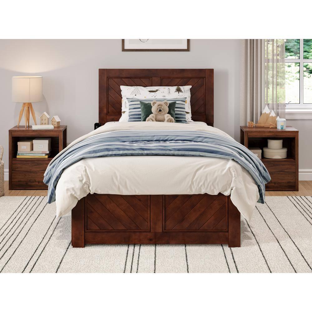 AFI Canyon Walnut Solid Wood Platform Bed with Matching Footboard & Storage Drawers, Twin