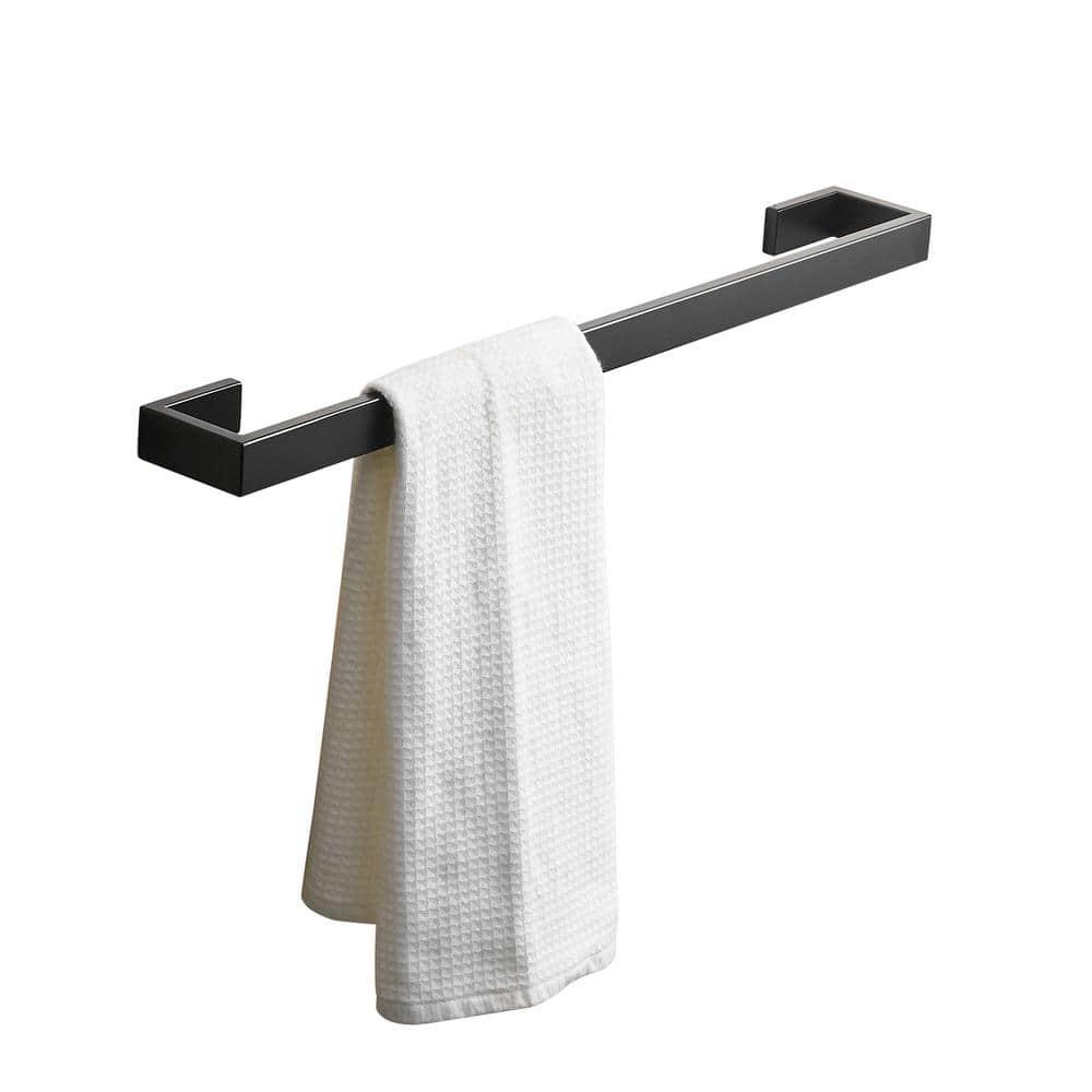 4-Piece Bathroom Hardware Accessory Set with 24" Towel Bar Towel Ring Paper Holder Robe Hook Matte Black