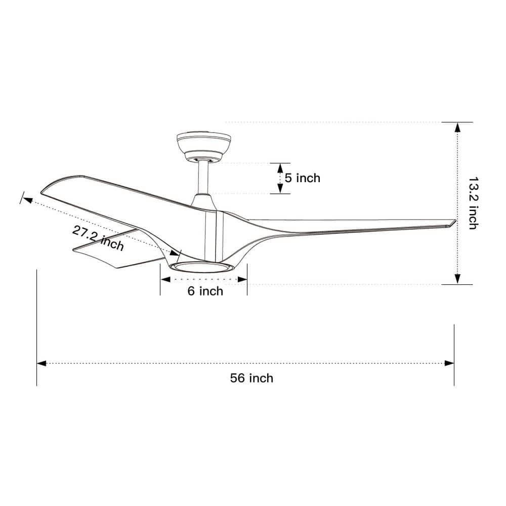 54" Modern Ceiling Fan with 3 Solid Wood Blades, 6 Speeds, Remote Control, 3 Color Dimmable LED Light, Intelligent Control Ceiling Fan