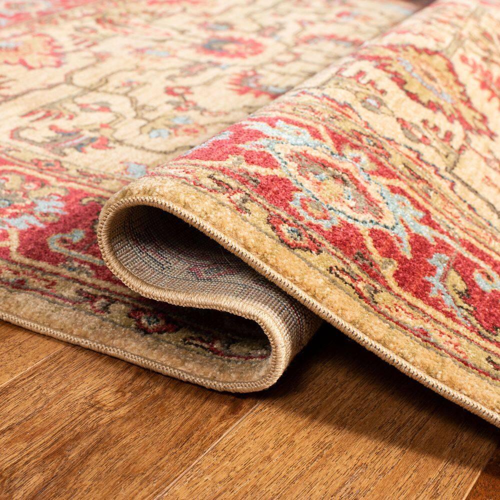 Mahal Beige/Red 4 ft. x 6 ft. Border Floral Area Rug