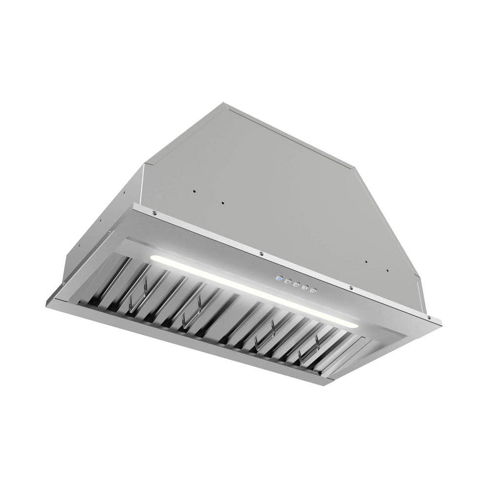 Streamline Bath Streamline 28 In. T-4267-1-CL Belsito Convertible Insert 350 CFM Range Hood In Brushed Stainless Steel With Baffle Filters, Electronic Button Control, LED Light T-4267-1-CL