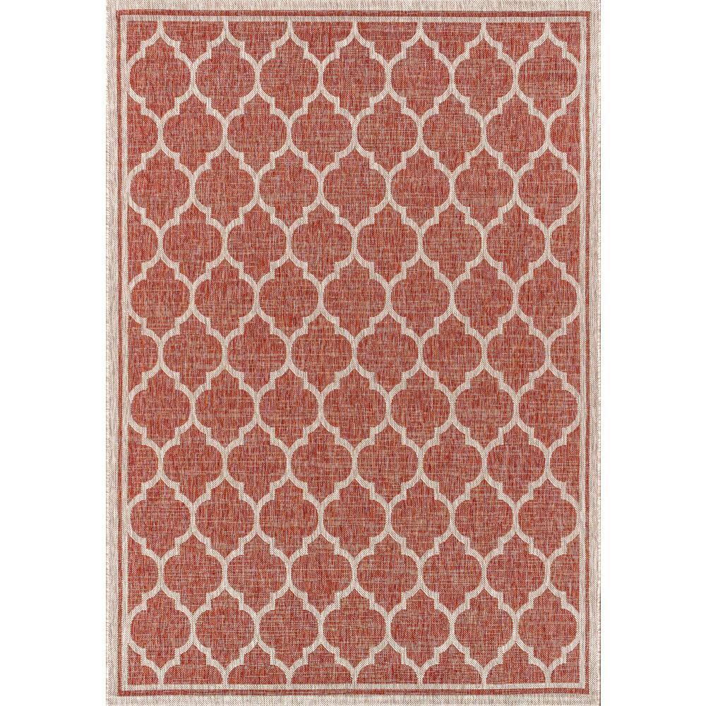 4'x6' Trebol Moroccan Trellis Textured Weave Indoor/Outdoor Area Rug, Red/Beige - JONATHAN Y