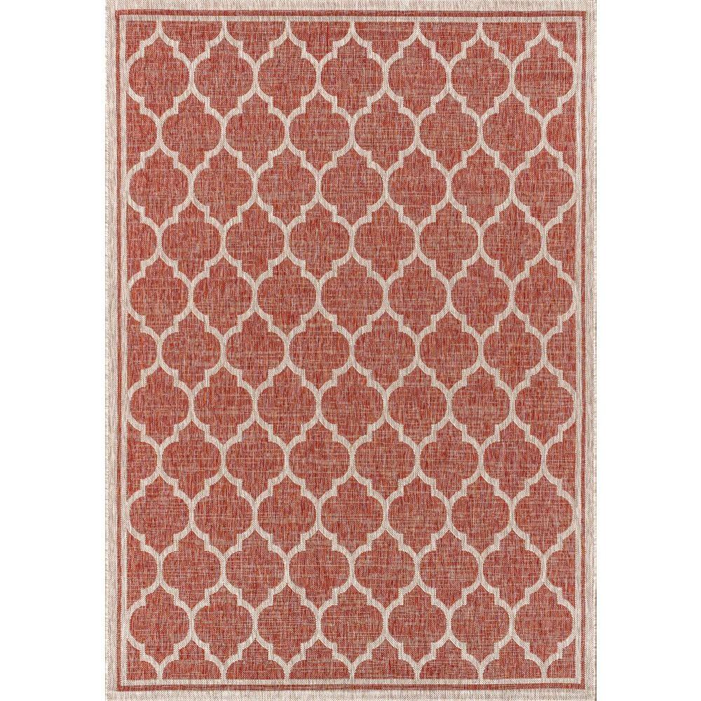 5'x8' Trebol Moroccan Trellis Textured Weave Indoor/Outdoor Area Rug, Red/Beige - JONATHAN Y