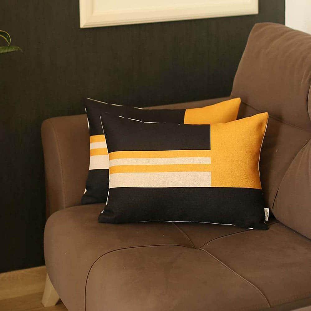 Apolena Yellow Geometric Polyester Lumbar Pillow Cover Set