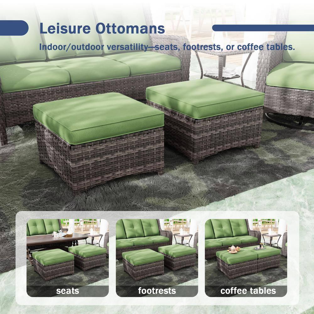 MeetLeisure 5 Pieces Outdoor Furniture Patio Furniture Set with Two Swivel Rocking Chairs,Two Ottomans, One Side Table, Green