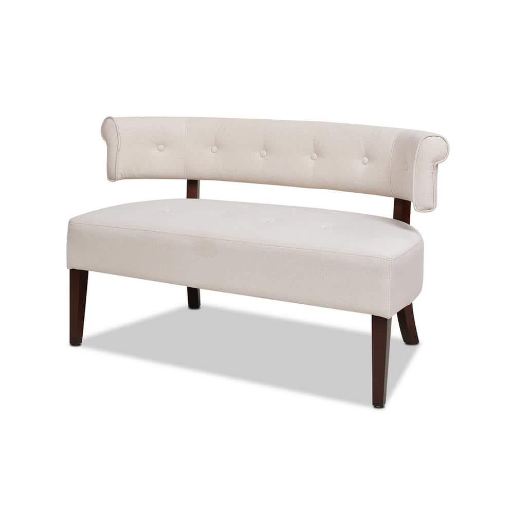 Jennifer Taylor Home Jared Roll Arm Tufted Polyester Fabric Bench, Sky Neutral Beige